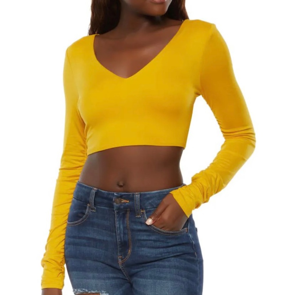 NWT- Mustard Lace Up Open Back Crop Top